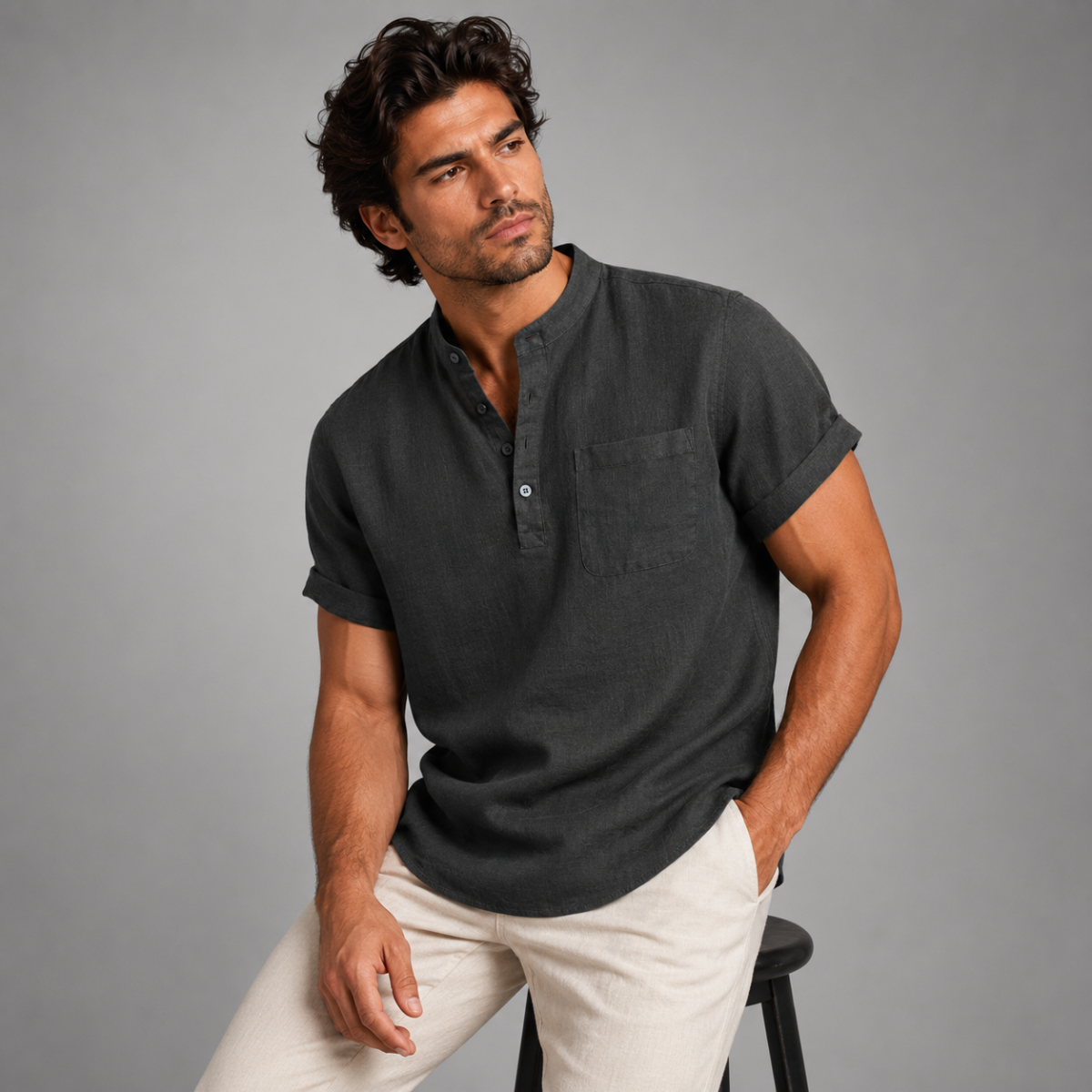 The Navigli Men’s Breathable Henley Linen Shirt