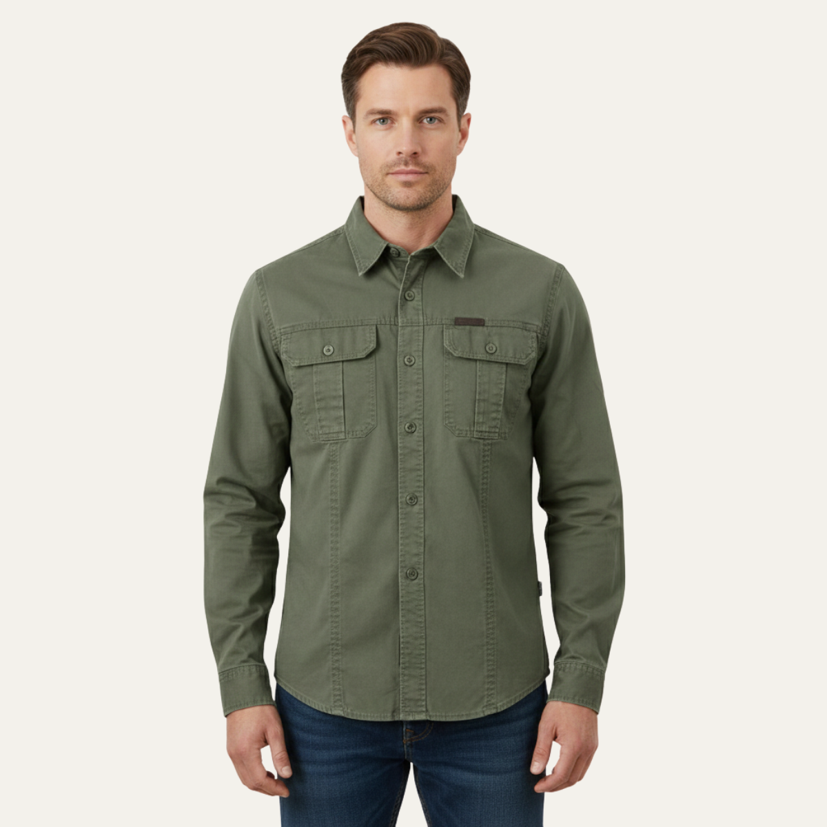 The Ashton Ridge Men’s Solid Color Multi Pocket Cotton Cargo Shirt