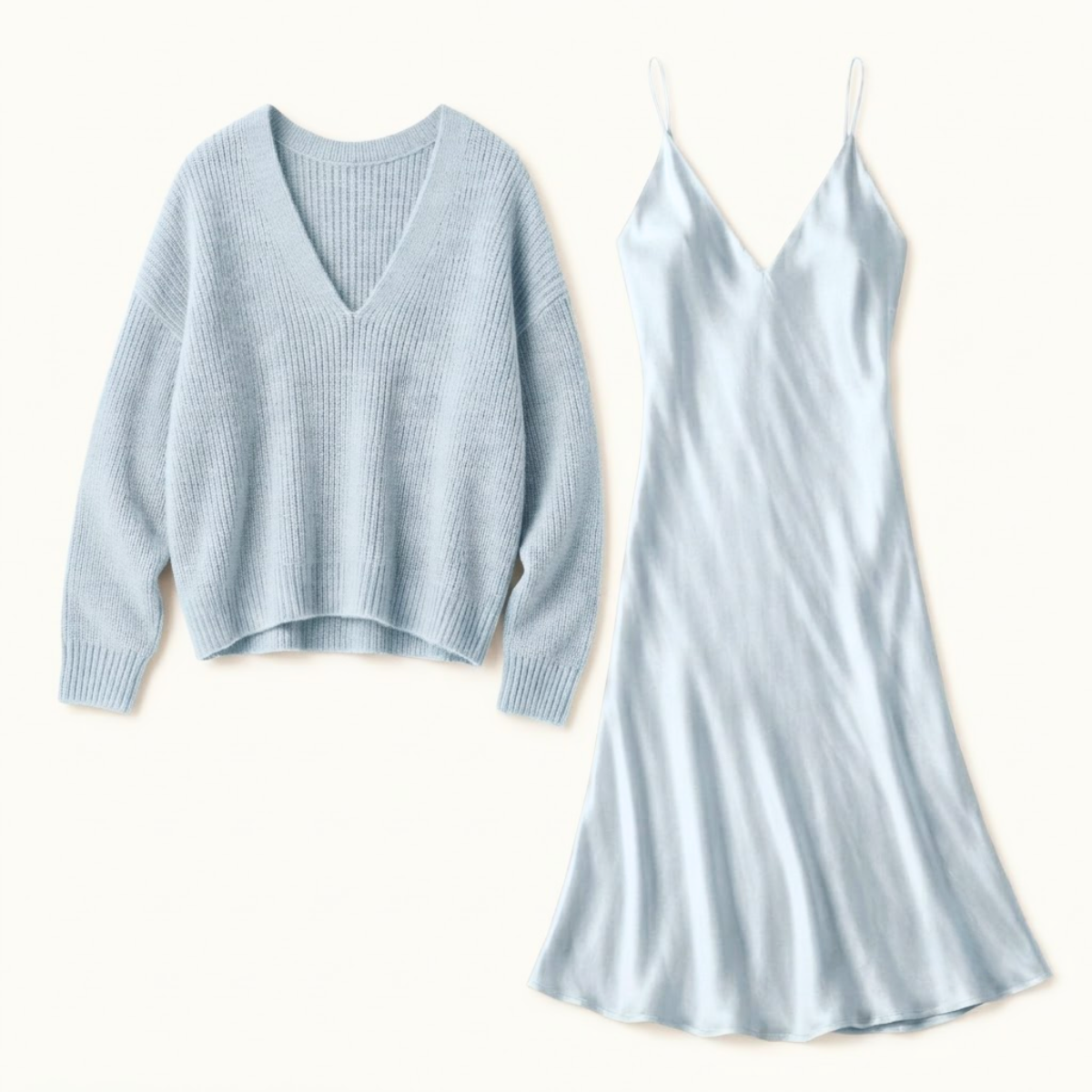 Premium Sweater & Satin Maxi Skirt Set