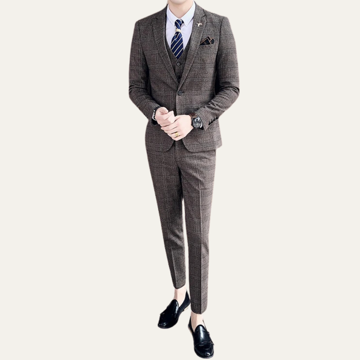The Vigevano Men’s Plaid 3 Piece Suit – Blazer Vest and Pants Formal Set
