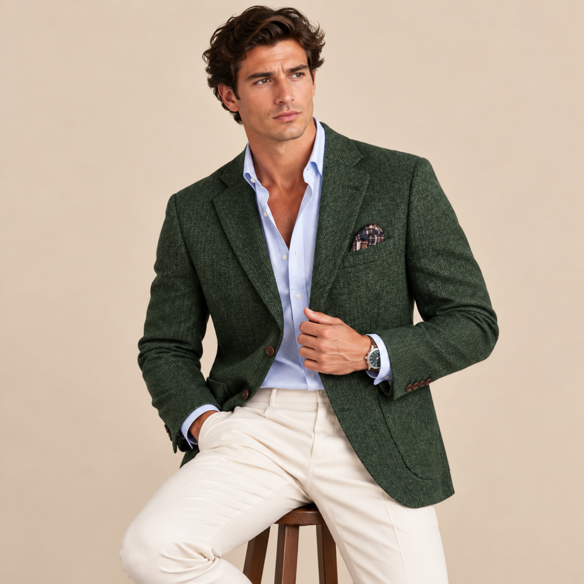 The Gravedona Men’s Office Herringbone Single Breasted Wool Tweed Blazer Jacket