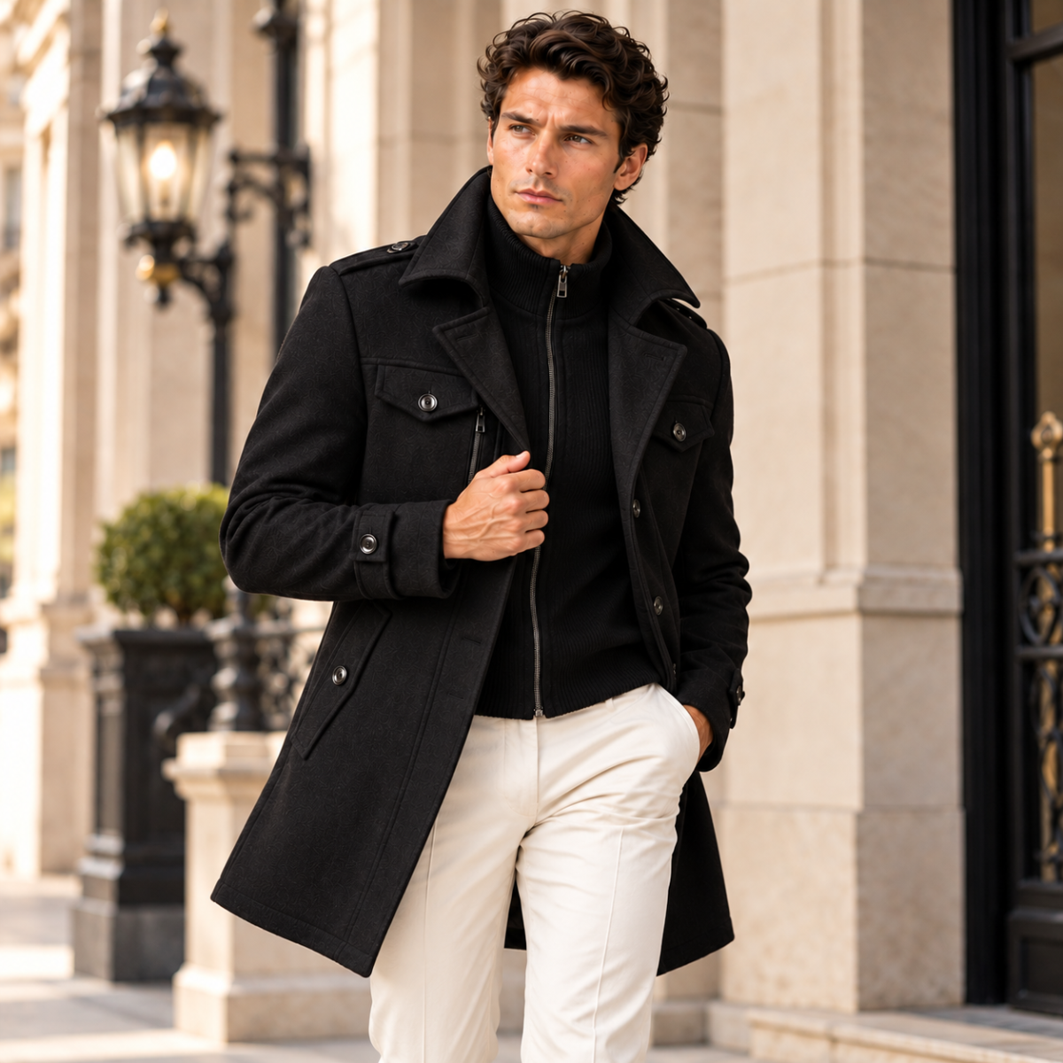 Men's Wool Blend Pea Coat Black