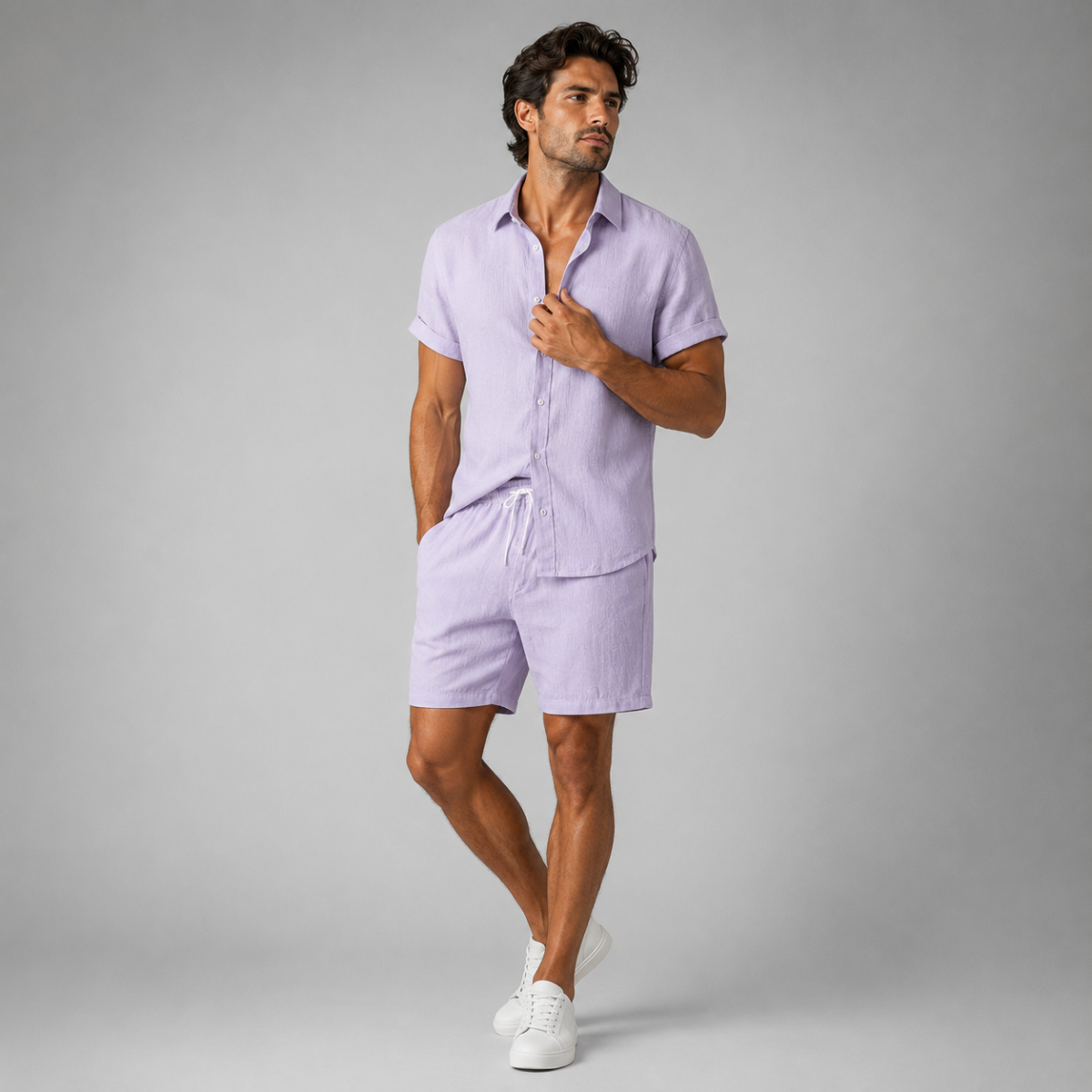 The Glenridge Park Men’s Lightweight Co Ord Set – Button Up Shirt & Drawstring Shorts