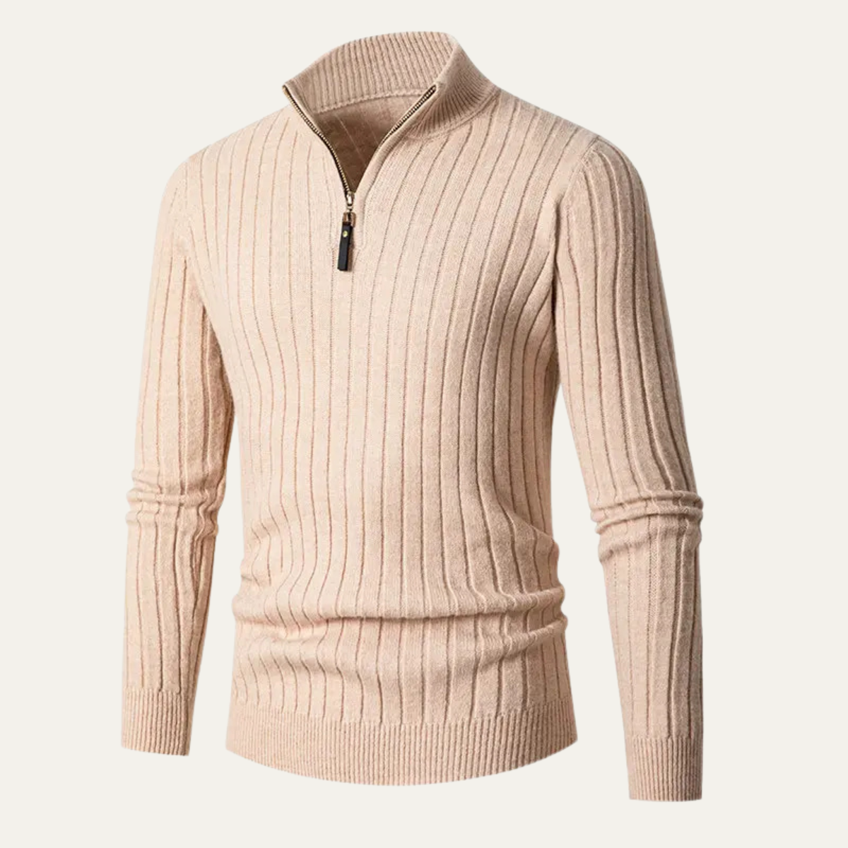 The Favignana Men's Knitted Stand Collar Ribbed Half Zip Sweater