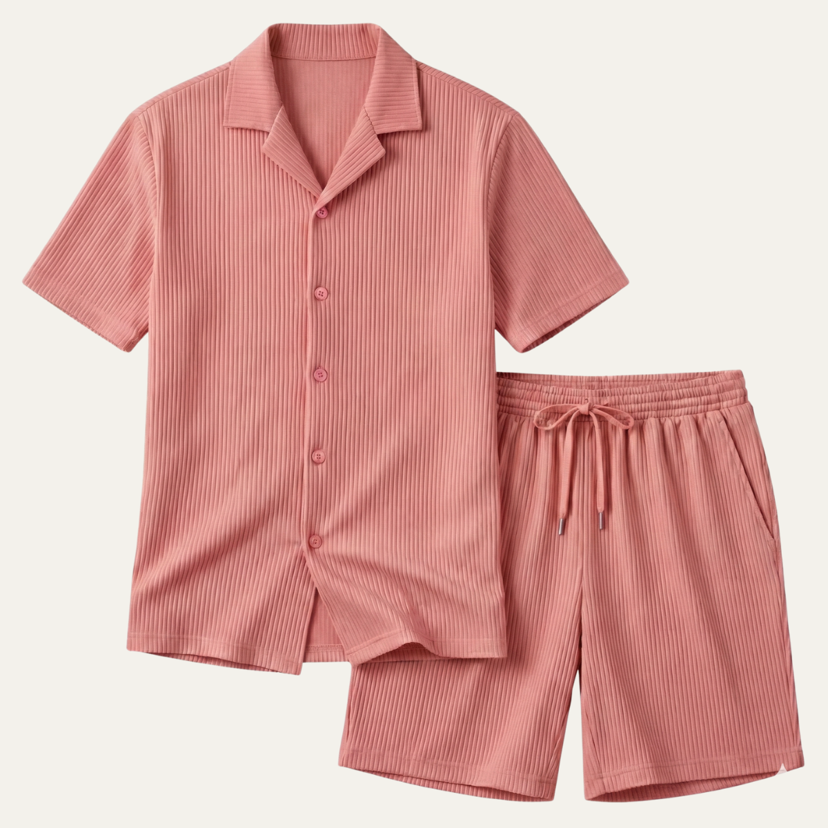 The Poschiavo Men’s Casual Summer Ribbed Set – Shirt & Shorts