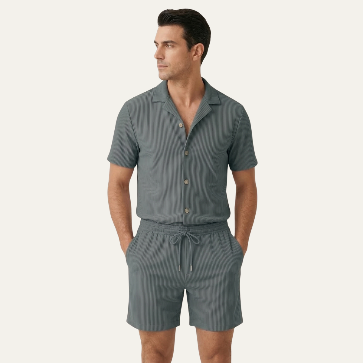 The Brookmill Men’s Ribbed Summer Set – Shirt & Shorts