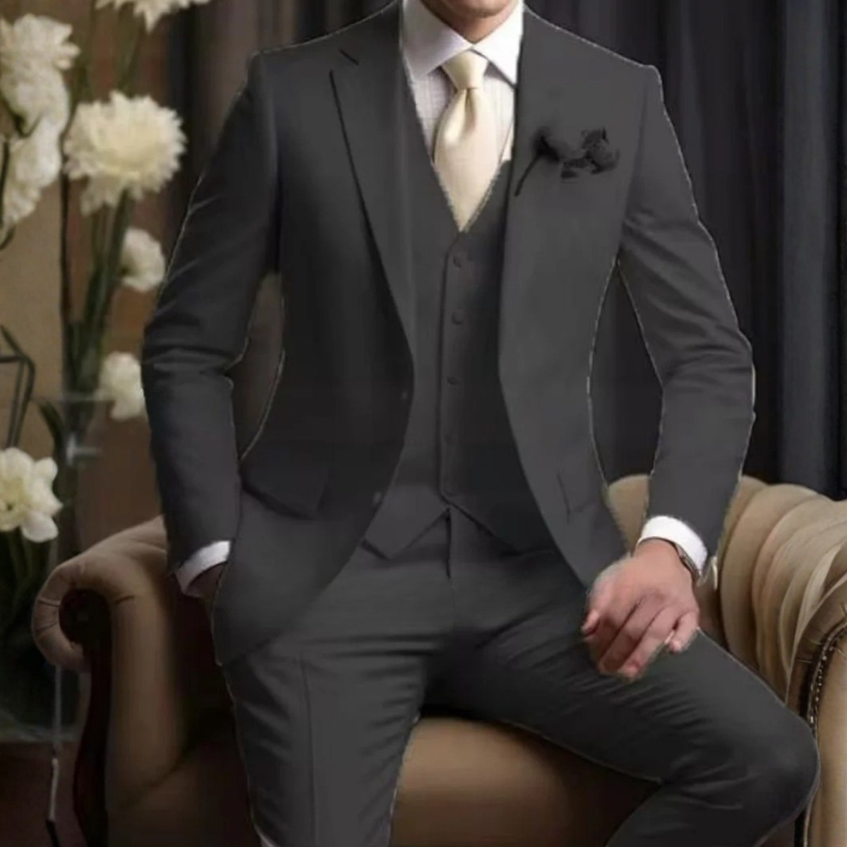 The Cisternino Men’s Wedding 3 Piece Suit – Slim Fit Jacket Vest Pants