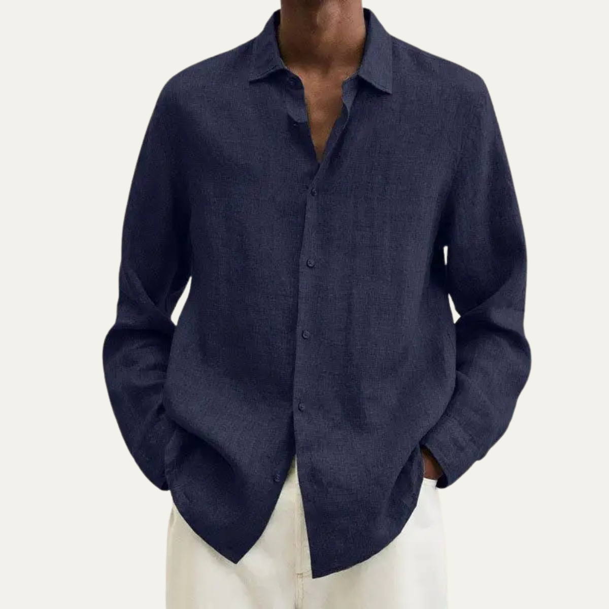 The Alderhill Men’s Breathable Linen Cotton Shirt with Turn Down Collar