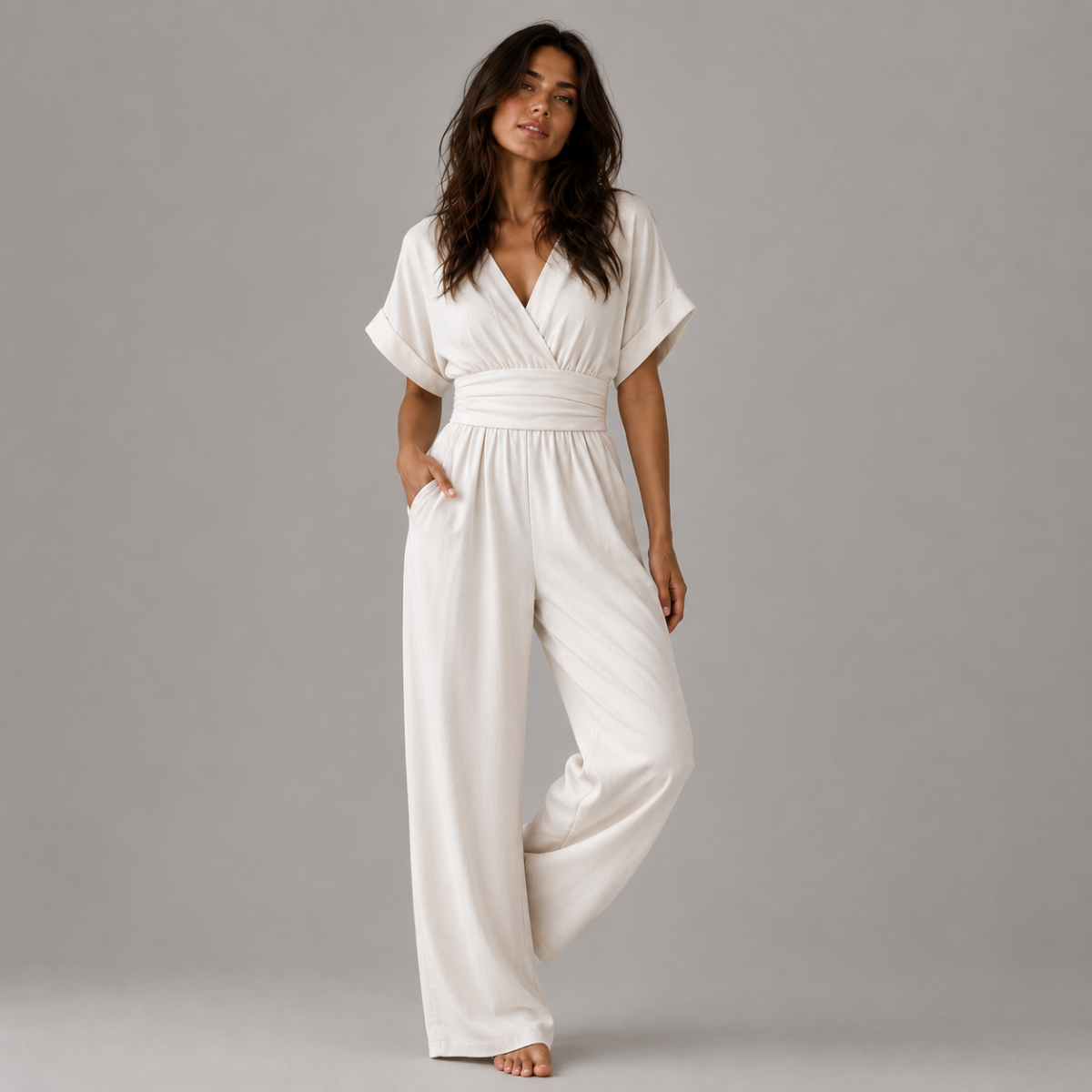 Elegant V Neck Wide Leg Jumpsuit
