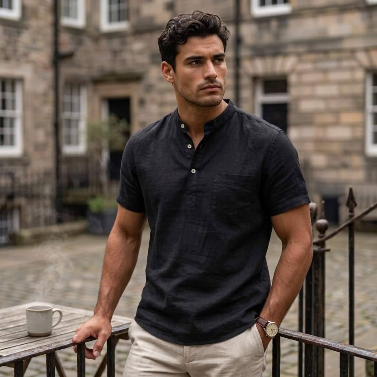The Edinburgh Men’s Lightweight Cotton Linen Henley Shirt