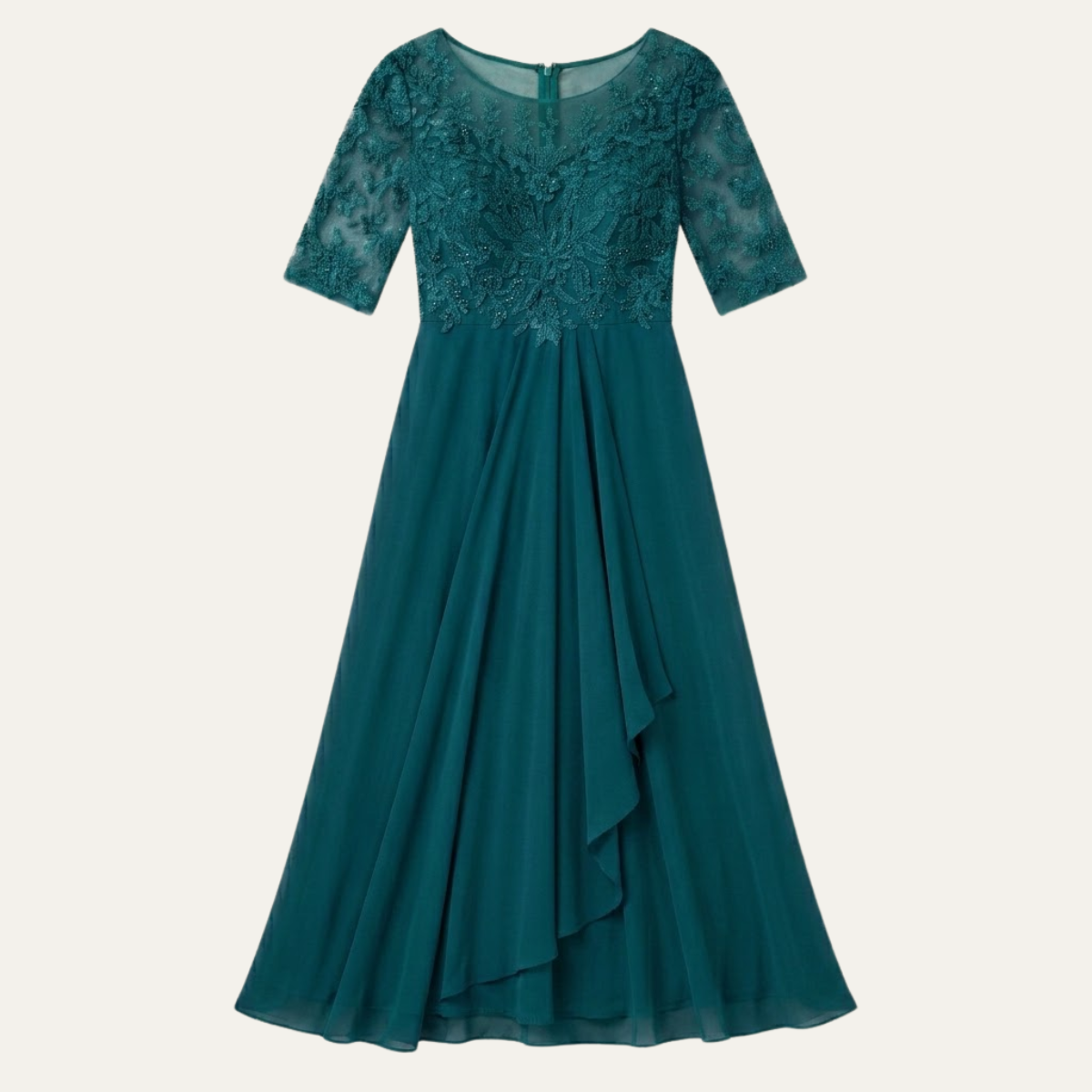 Midi Lace Dress with Sheer Elbow Sleeves