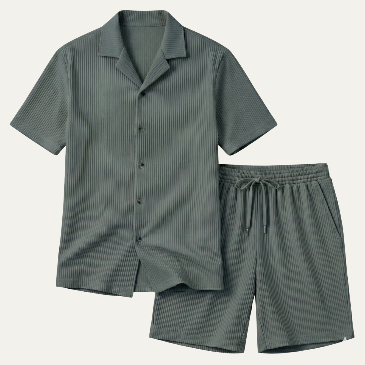 The Poschiavo Men’s Casual Summer Ribbed Set – Shirt & Shorts