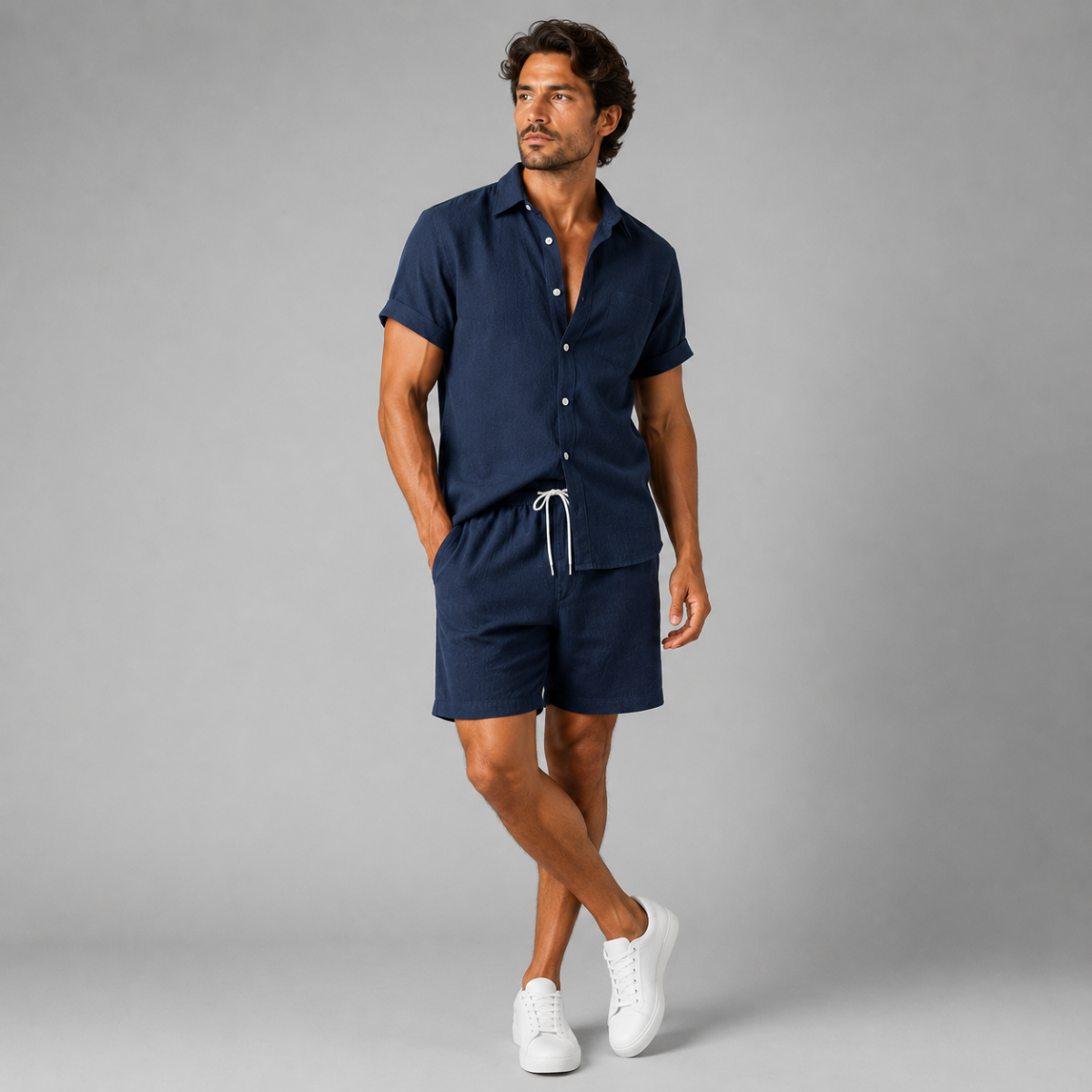 The Glenridge Park Men’s Lightweight Co Ord Set – Button Up Shirt & Drawstring Shorts