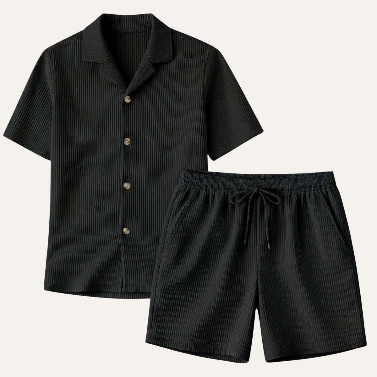 The Brookmill Men’s Ribbed Summer Set – Shirt & Shorts