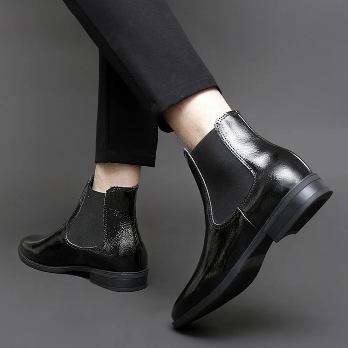 The Gerace Men’s Leather Slip-On Chelsea Boots with Elastic Panel