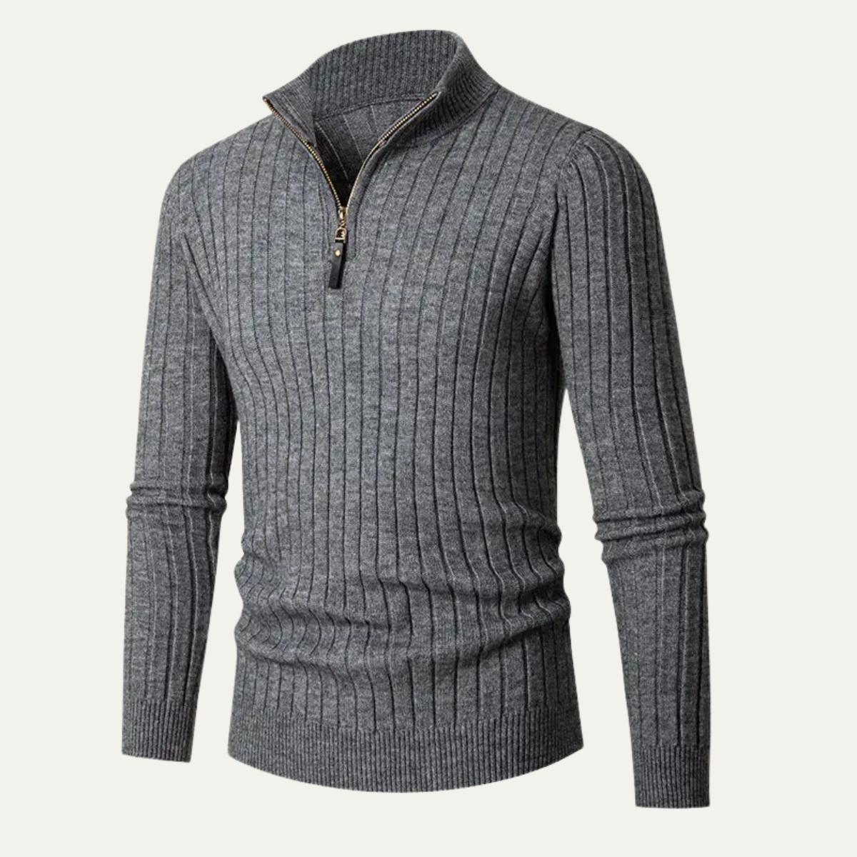 The Favignana Men's Knitted Stand Collar Ribbed Half Zip Sweater