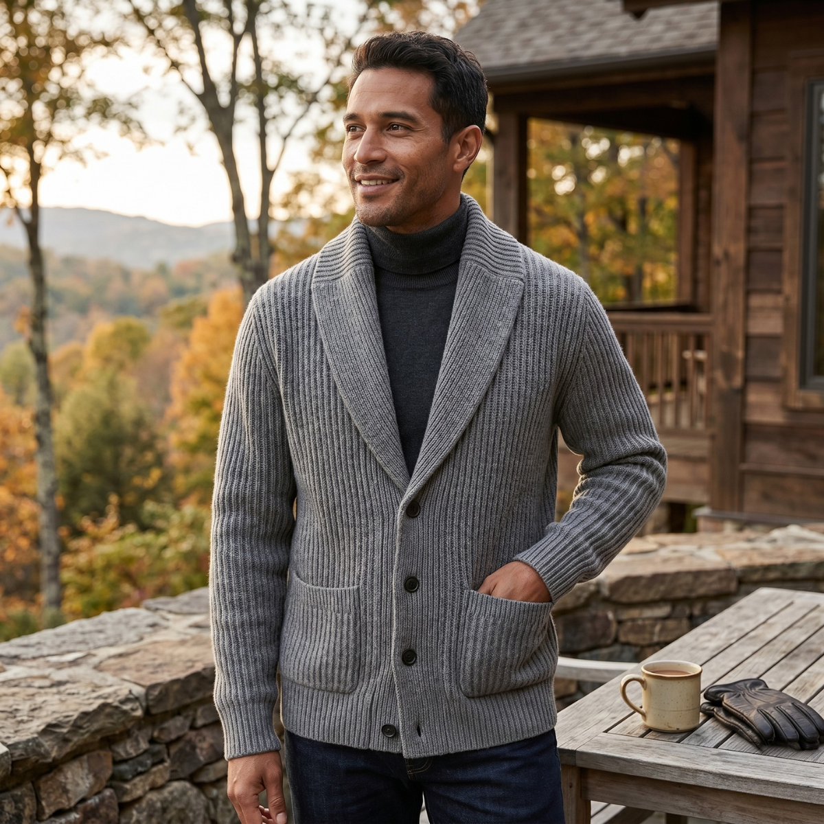 The Aldercrest Men’s Chunky Button Up Knitted Shawl Collar Cardigan