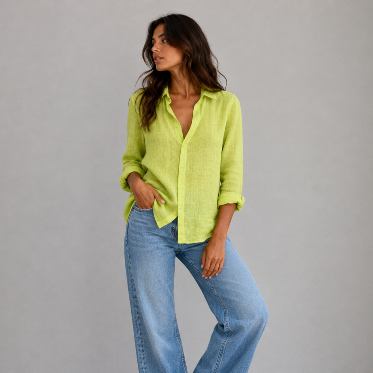 Summer Linen Blend Button Up Blouse
