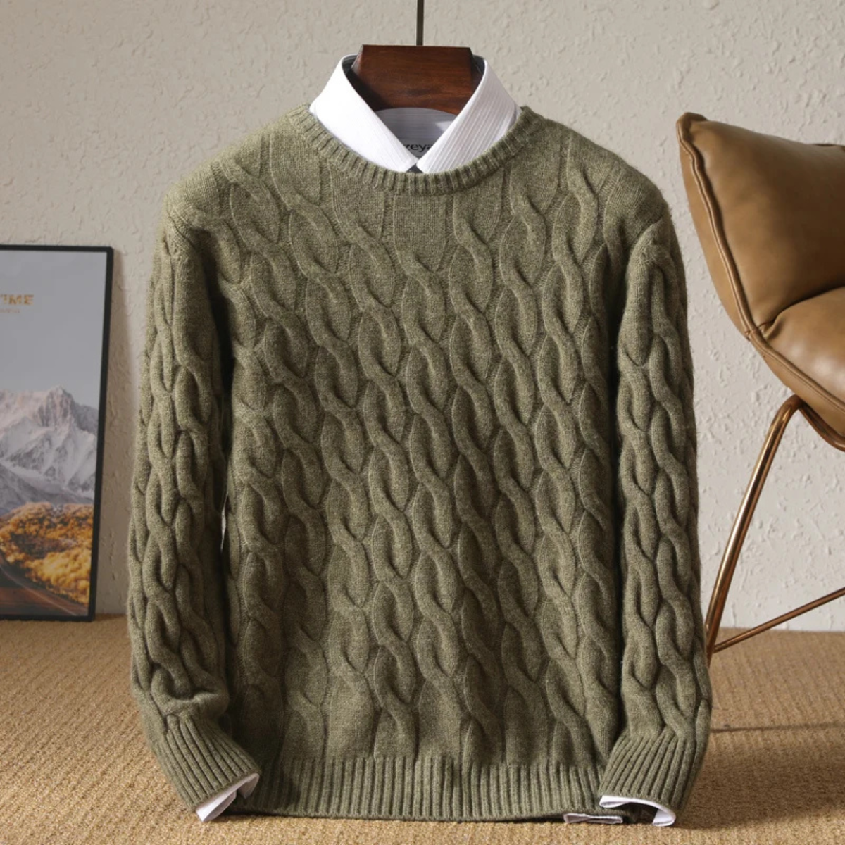 The Brookcrest Men's Warm Winter Cable Knit Crewneck Sweater