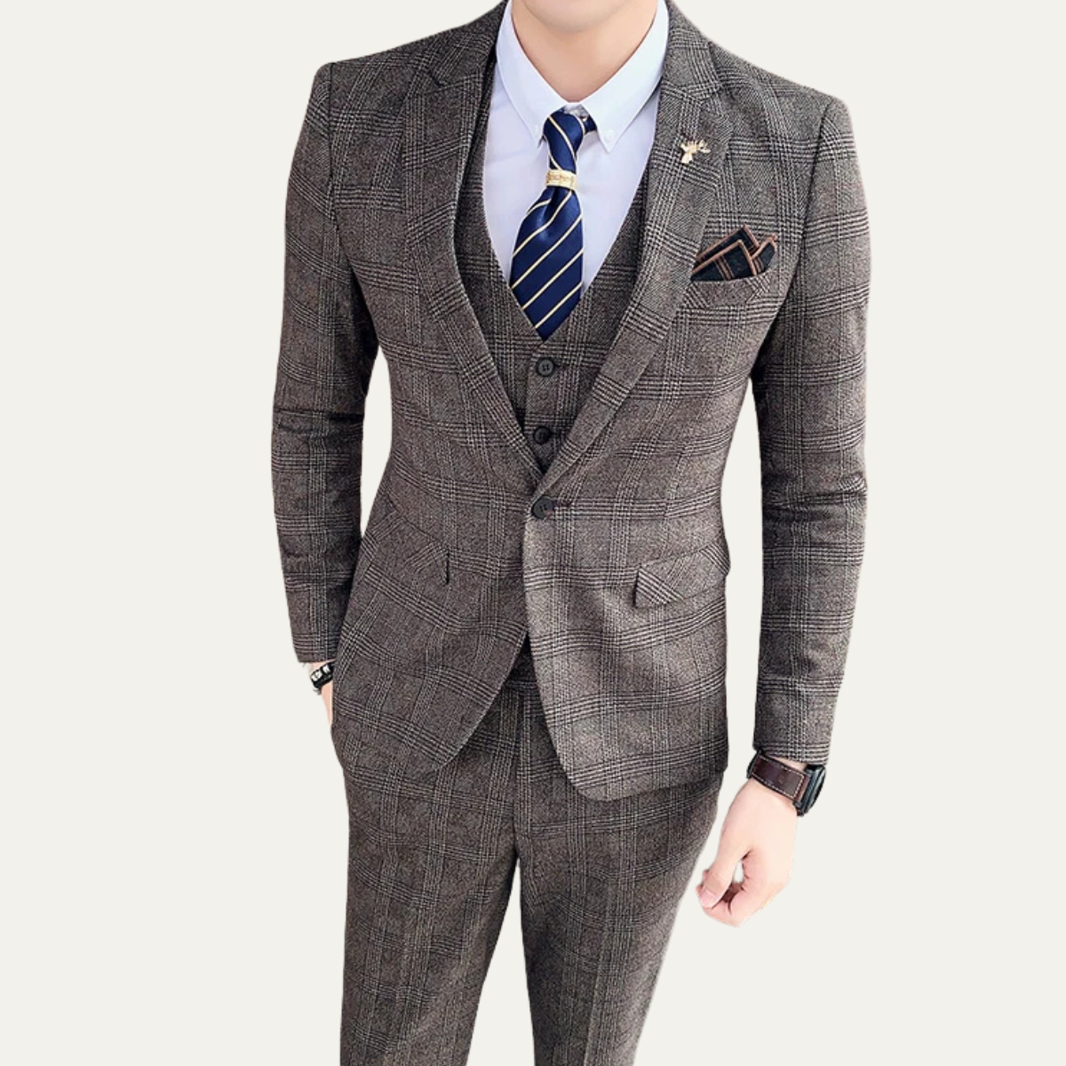 The Vigevano Men’s Plaid 3 Piece Suit – Blazer Vest and Pants Formal Set