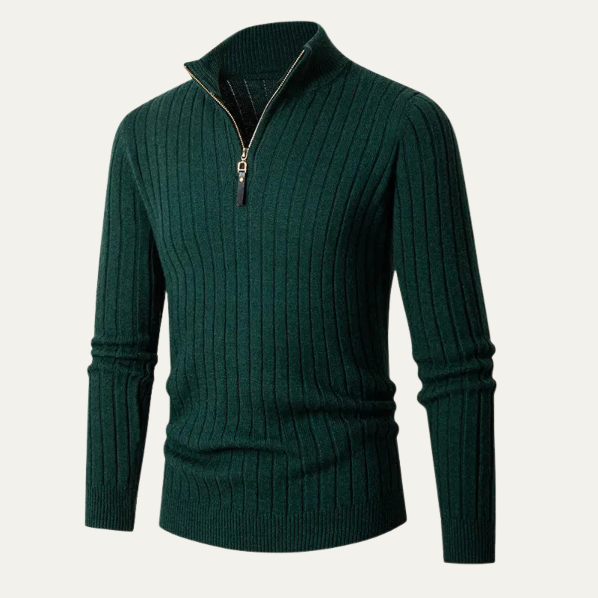The Favignana Men's Knitted Stand Collar Ribbed Half Zip Sweater