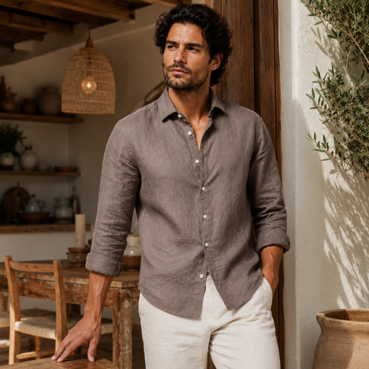 The Ironridge Men’s Linen Lightweight Turn Down Collar Trendy Shirt
