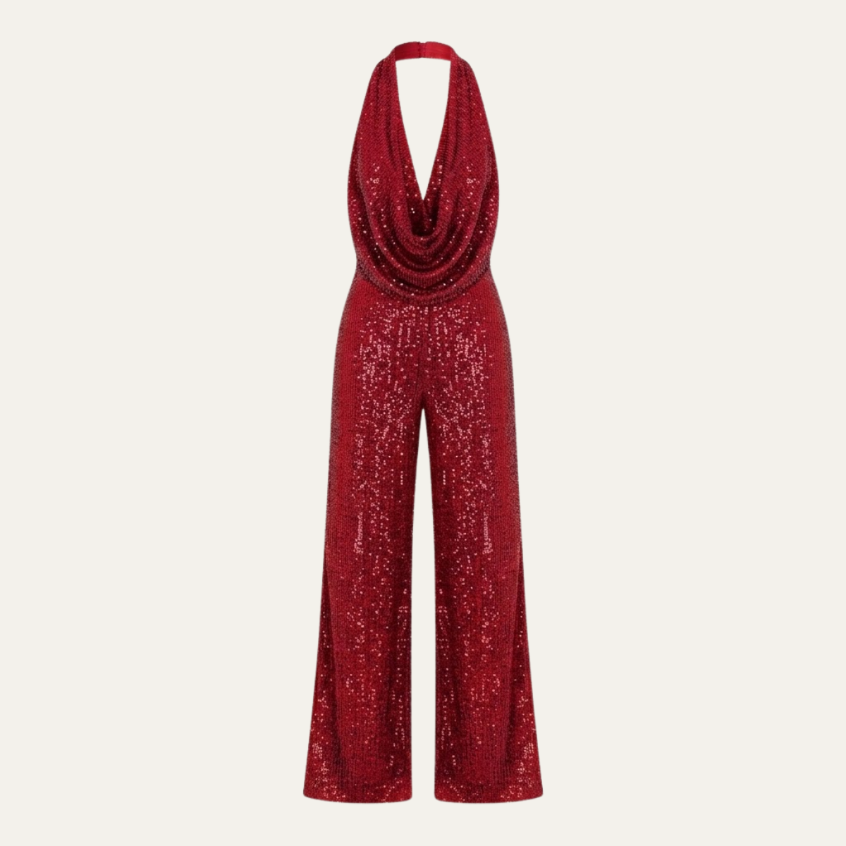 Women's Elegant Sequin Cowl Neck Wide Leg Jumpsuit