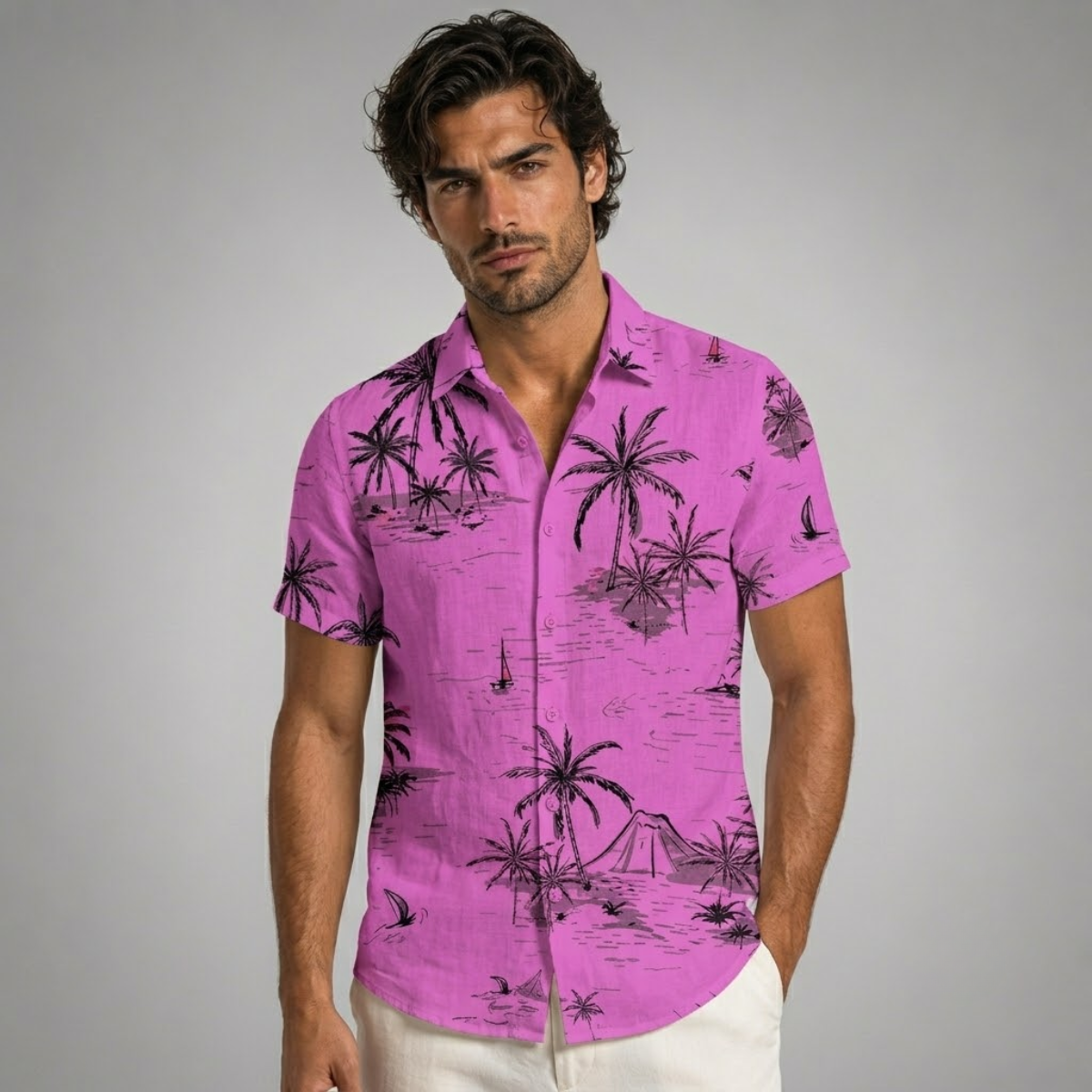 The Willowrun Men’s Classic Tropical Coconut Print Hawaiian Beach Shirt