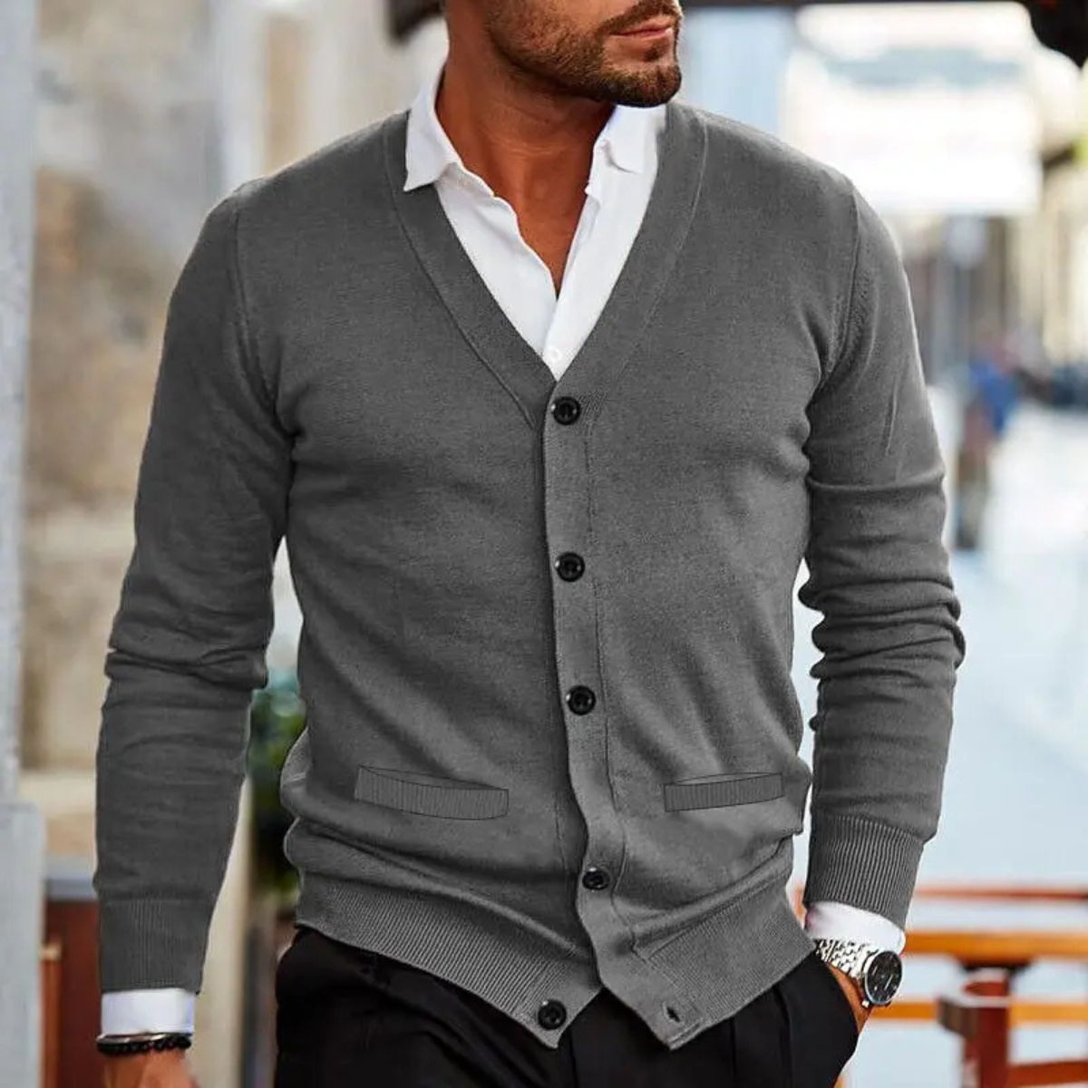 The Porto Cervo Men’s V Neck Lightweight Knit Cardigan