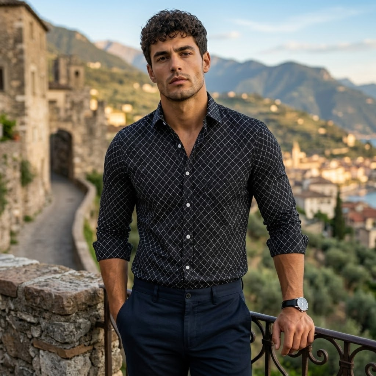 The Merano Men’s Geometric Print Button Down Shirt