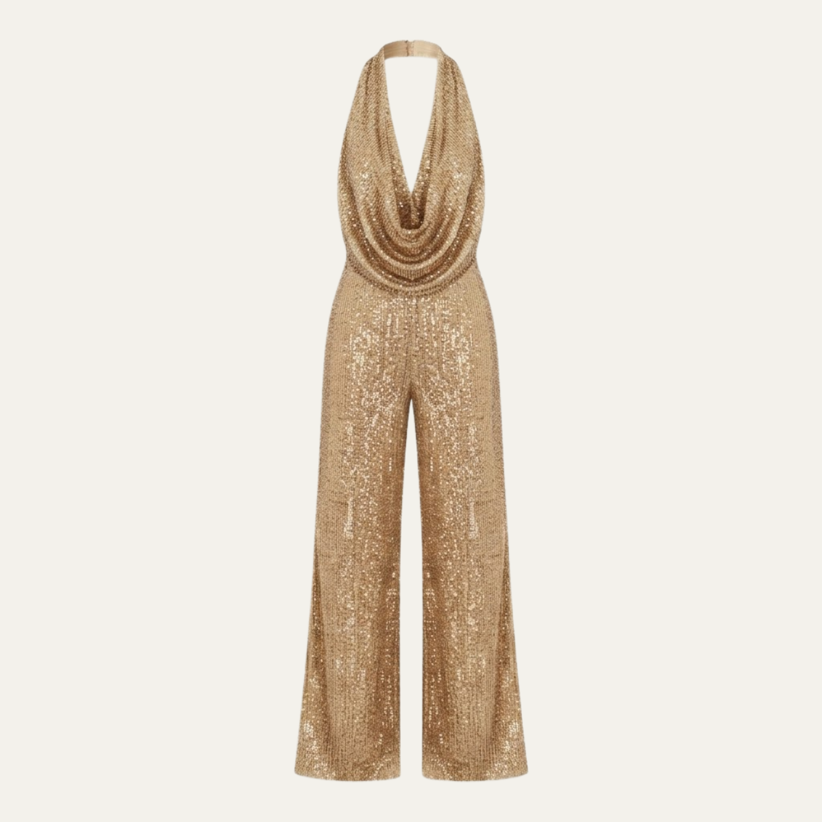 Women's Elegant Sequin Cowl Neck Wide Leg Jumpsuit