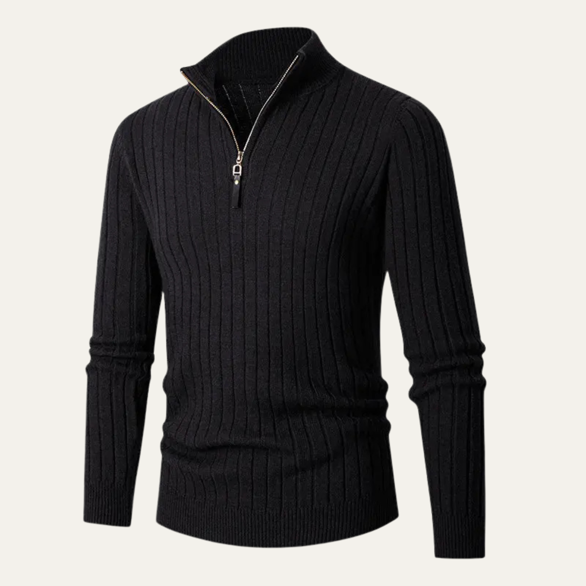 The Favignana Men's Knitted Stand Collar Ribbed Half Zip Sweater
