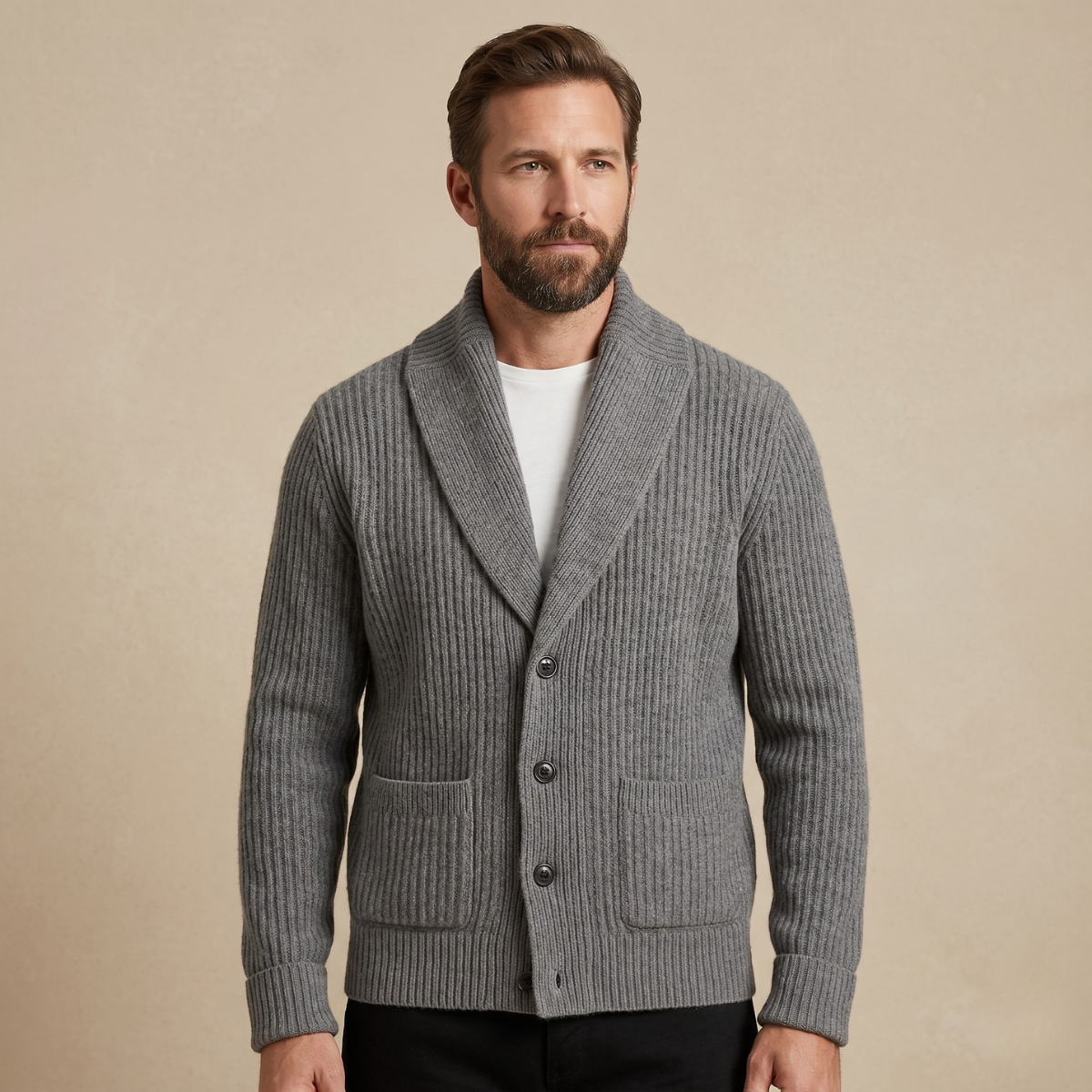 The Aldercrest Men’s Chunky Button Up Knitted Shawl Collar Cardigan