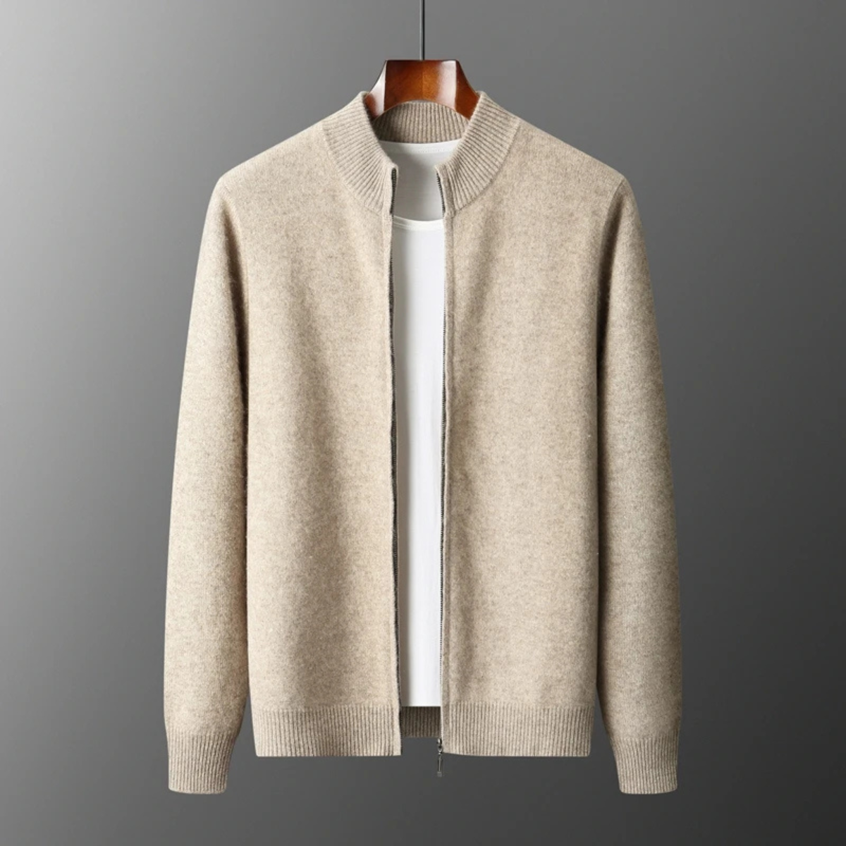 The Maplecrest Men's Merino  Mock Neck Zip Up Cardigan