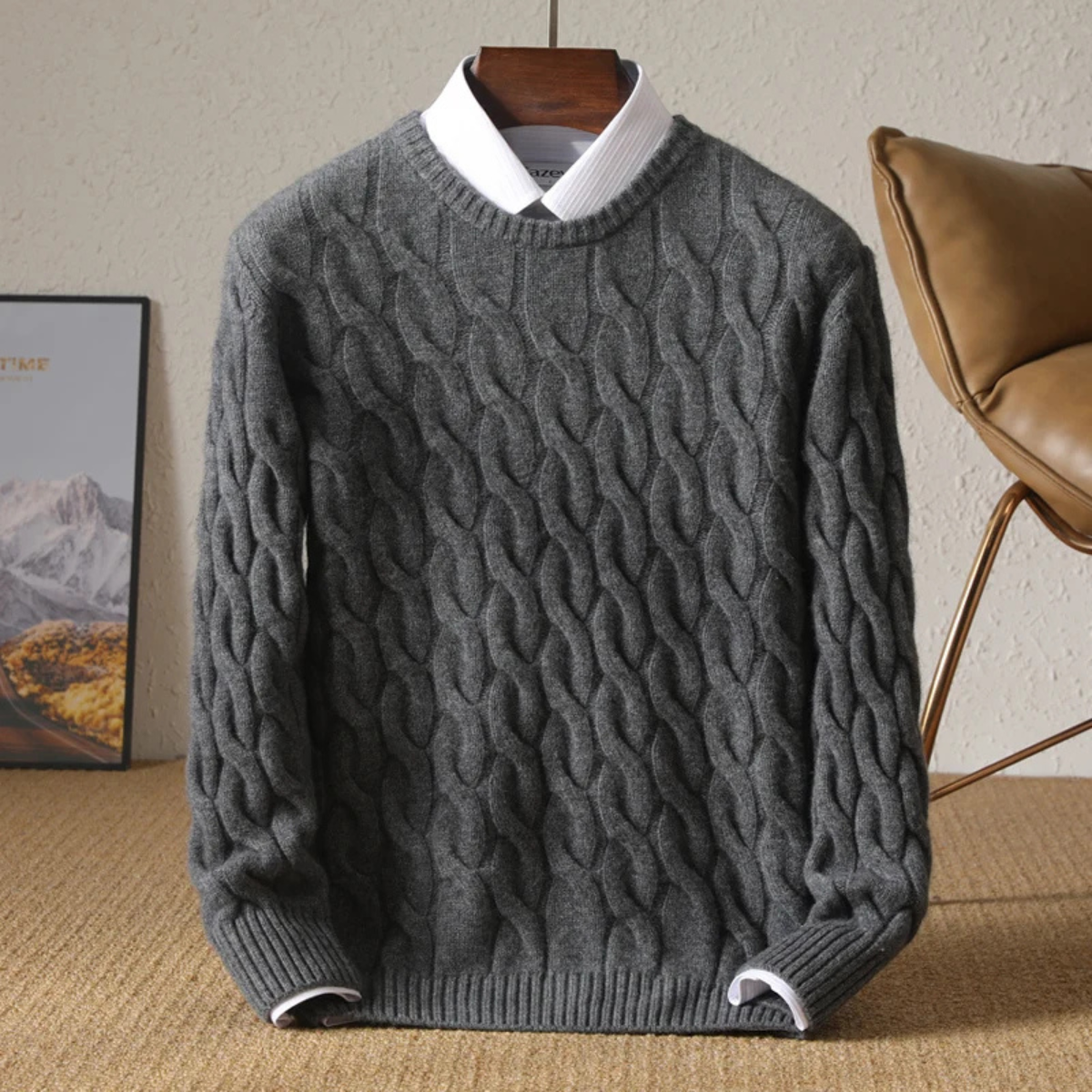 The Brookcrest Men's Warm Winter Cable Knit Crewneck Sweater