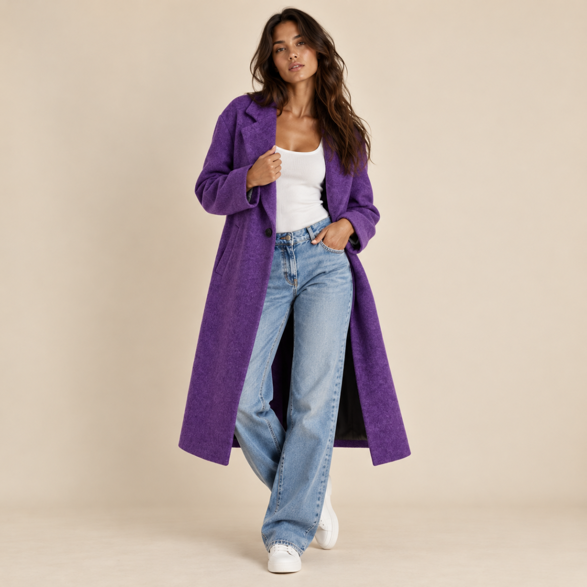 Women's Oversized Wool Blend Coat – Long Single Breasted Winter Overcoat