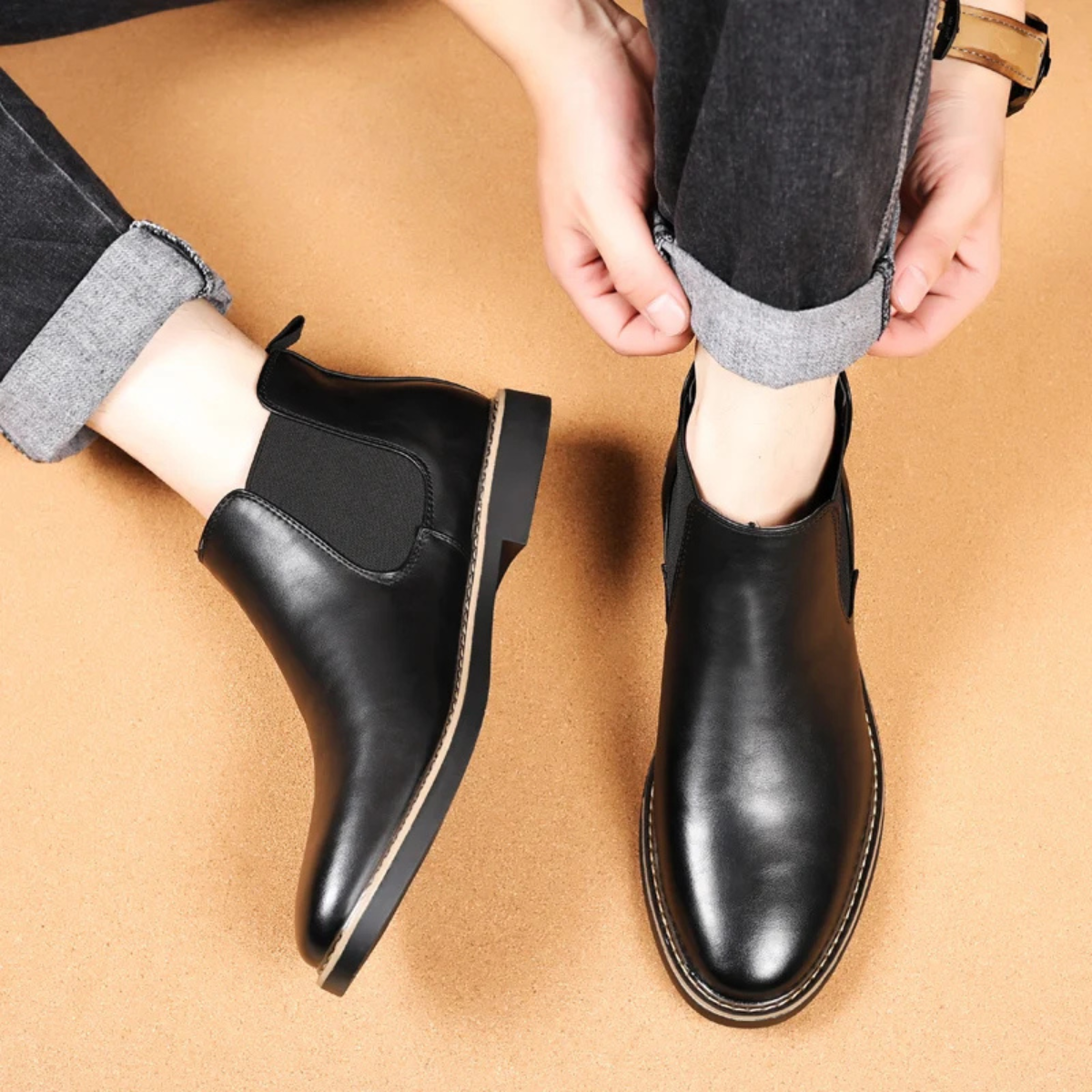 The Bradford Men's Casual Slip On Ankle Leather Chelsea Boots