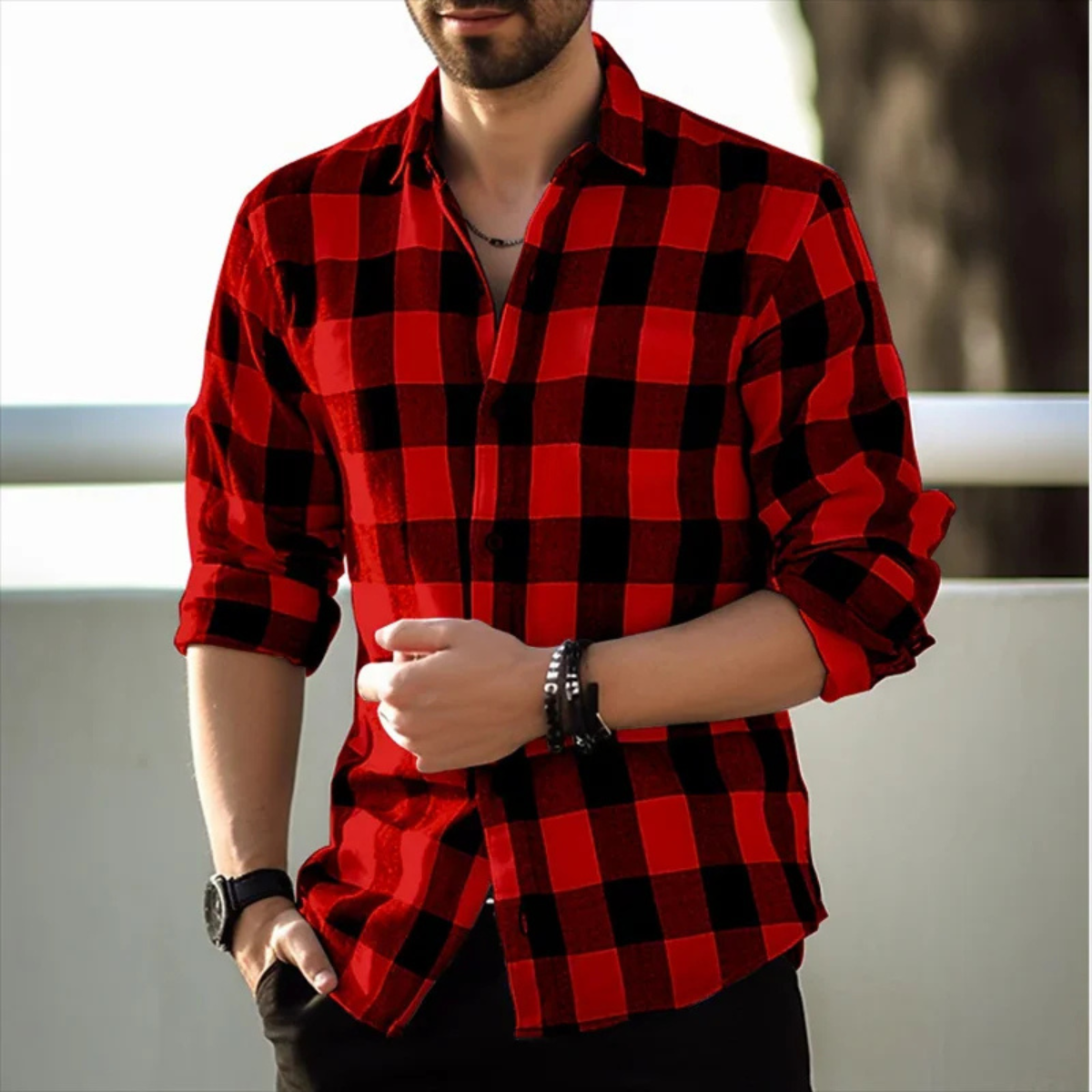 The Como Lago Men’s Casual Plaid Button-Up Shirt