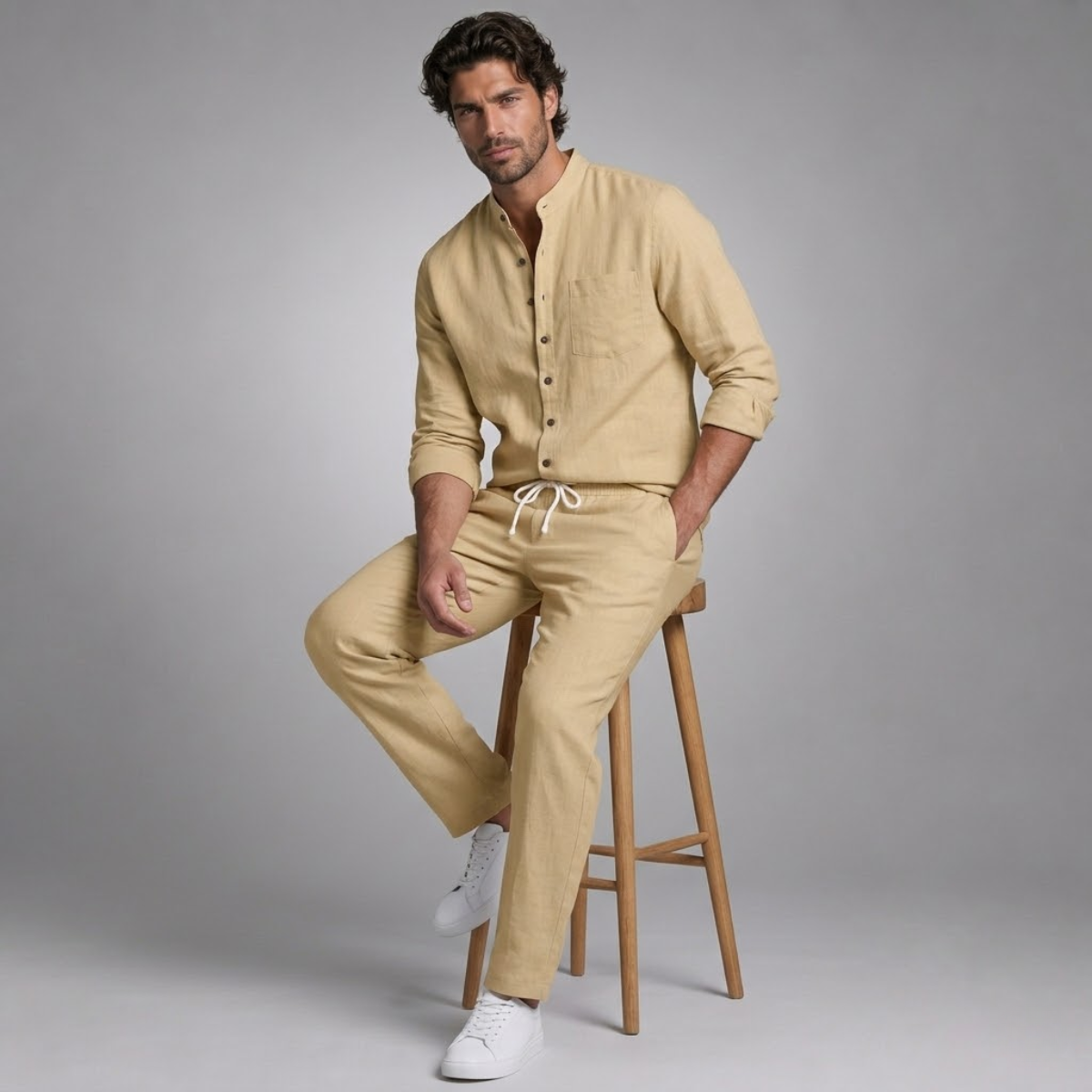 The Pineview Men’s Cotton Linen Two Piece Shirt Set