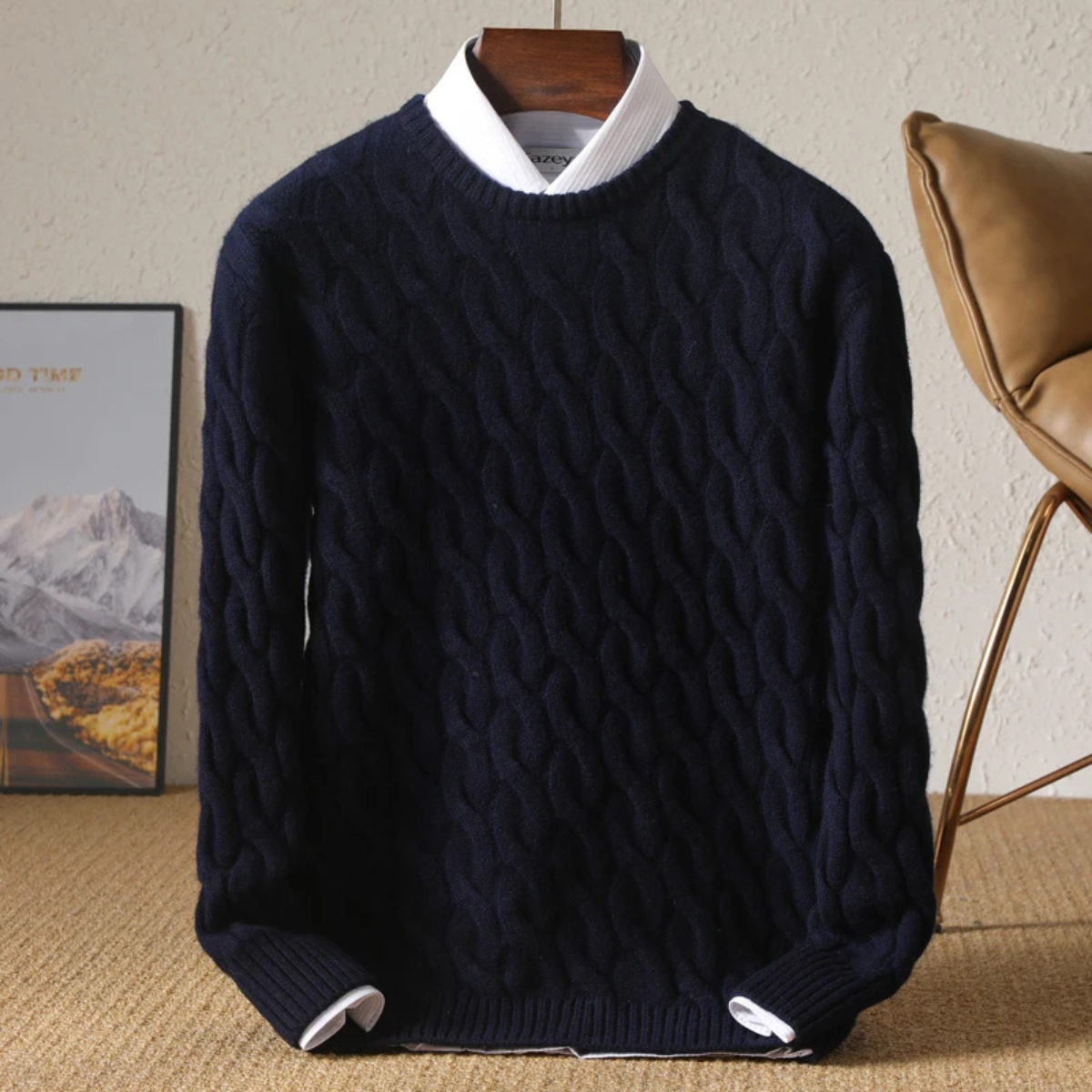 The Brookcrest Men's Warm Winter Cable Knit Crewneck Sweater