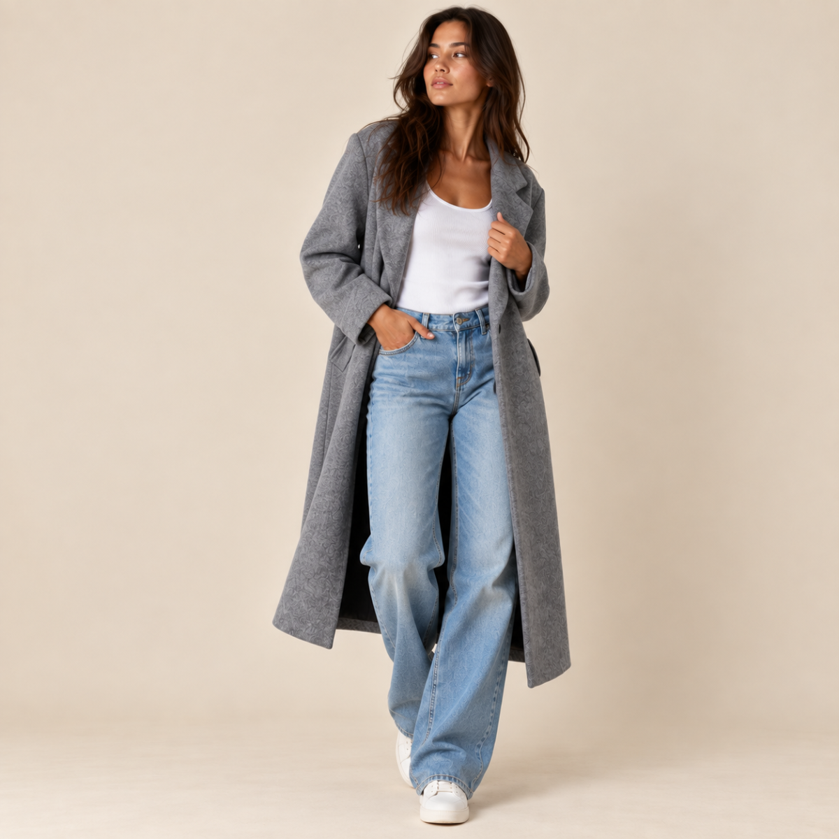 Women's Oversized Wool Blend Coat – Long Single Breasted Winter Overcoat