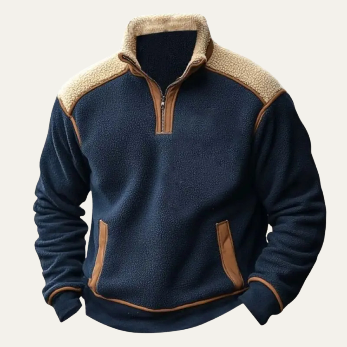 The Willowfall Men's Warm Color Block Sherpa Fleece Half Zip Sweater