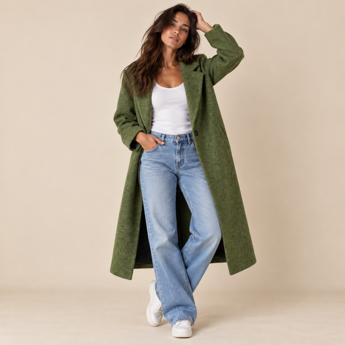 Women's Oversized Wool Blend Coat – Long Single Breasted Winter Overcoat