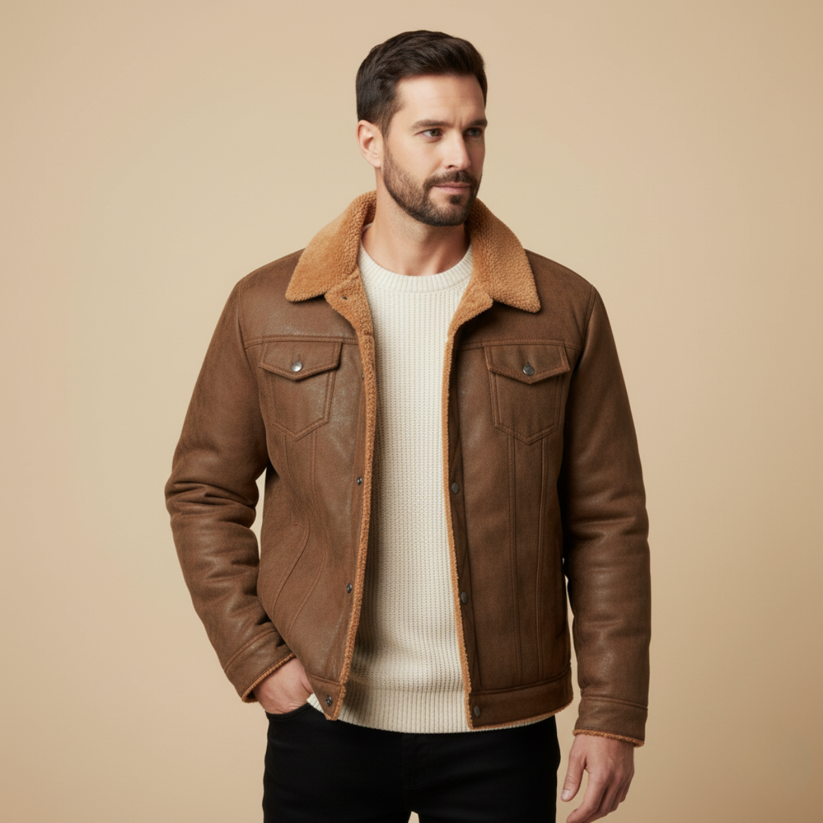 The Wrexham Men’s Shearling Vintage Faux Leather Jacket