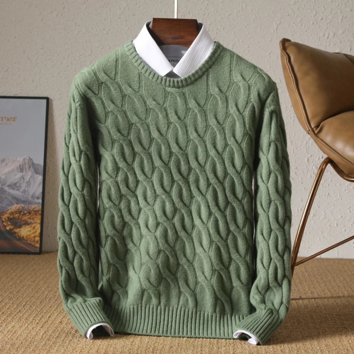 The Brookcrest Men's Warm Winter Cable Knit Crewneck Sweater