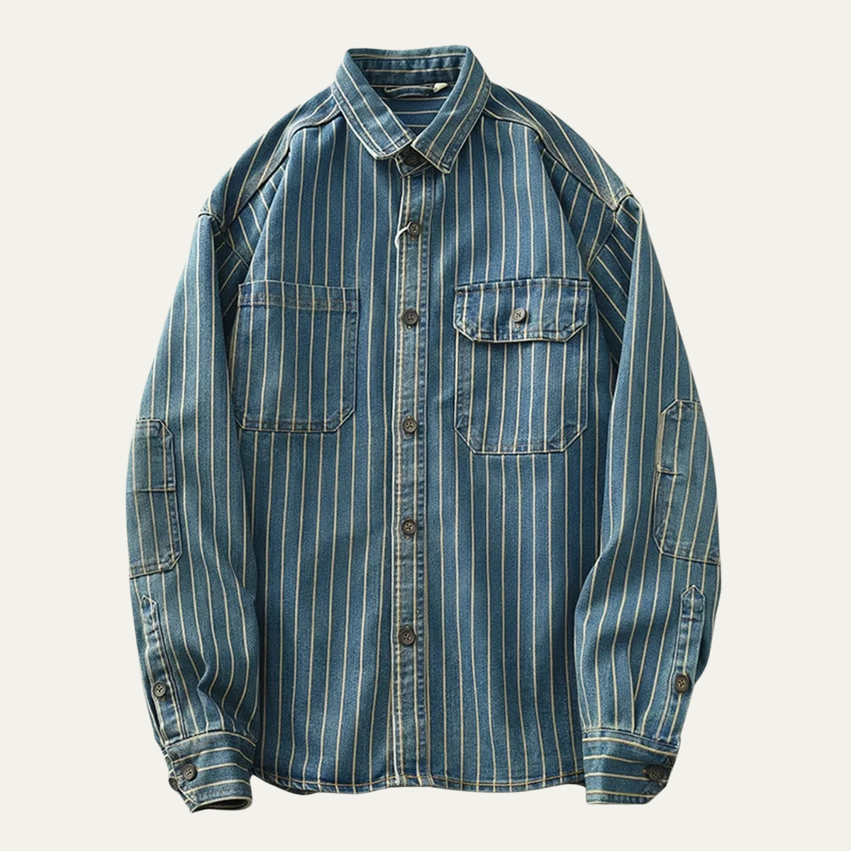 The Oakcrest Men’s Vintage Washed Vertical Stripe Denim Shirt Jacket – Blue