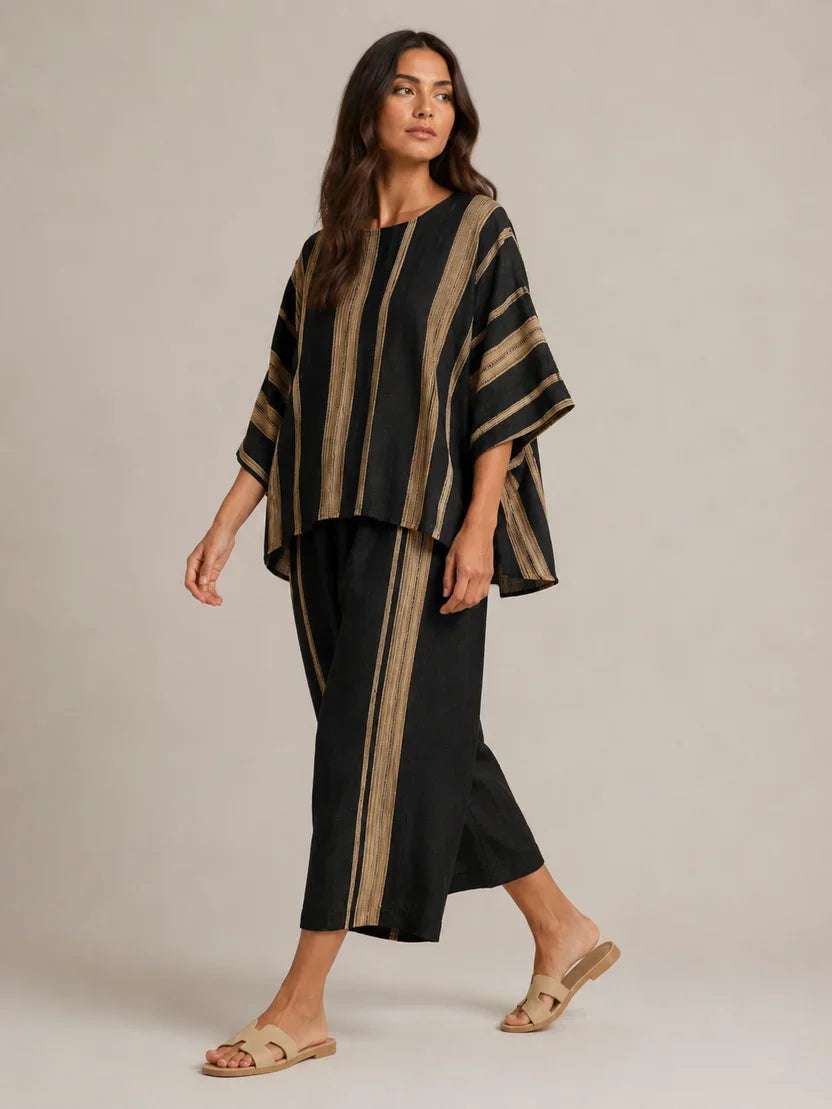 Women's Striped Asymmetrical Top and Wide Leg Culottes Set