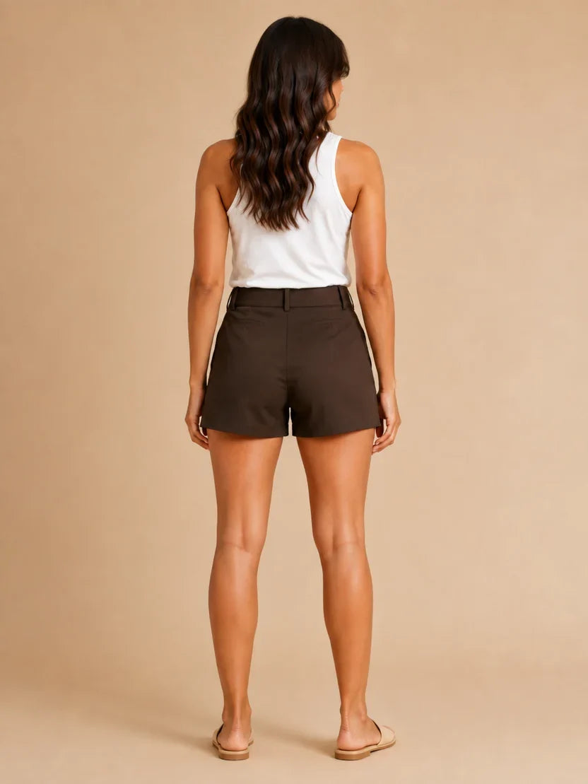 Women's Fitted High Waist Shorts with Double Button Detail