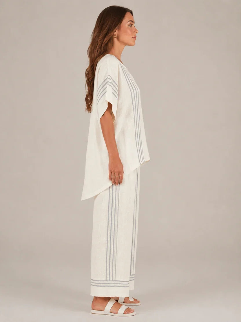 Women's Striped Asymmetrical Top and Wide Leg Culottes Set