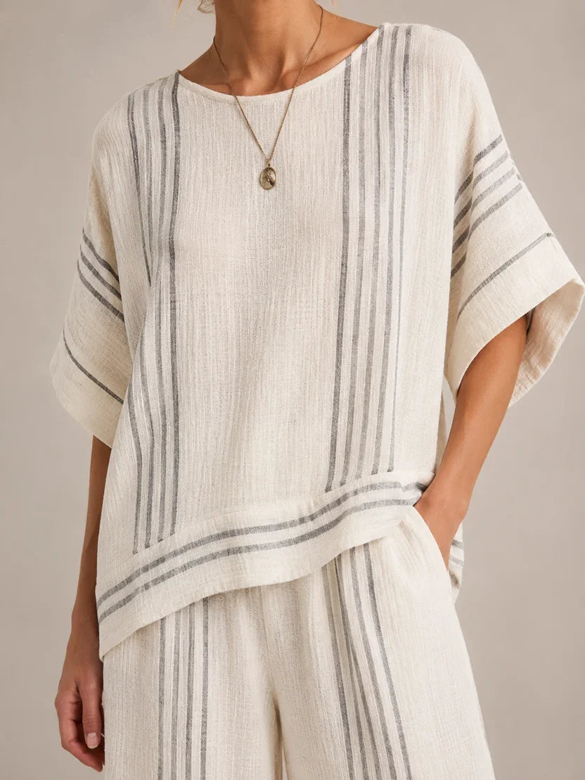 Women's Striped Asymmetrical Top and Wide Leg Culottes Set